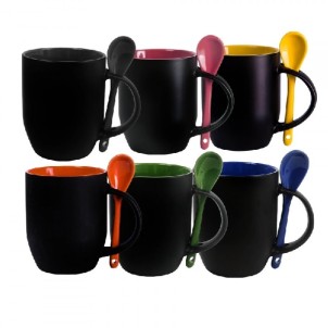 Caneca Cerâmica 325ml Mágica Semi Brilho com Interior e Colher