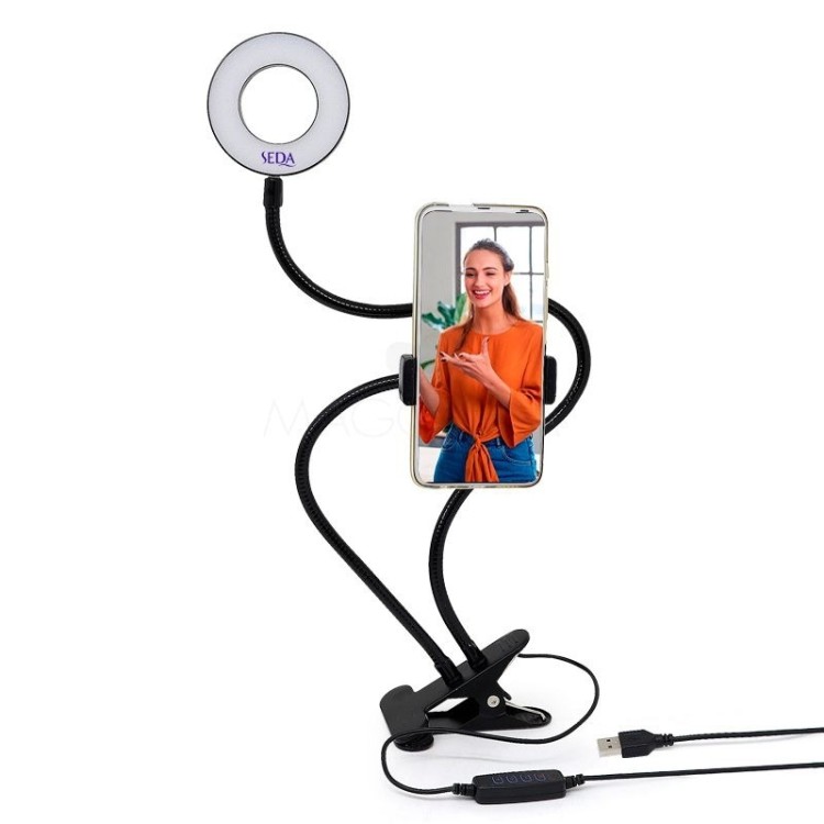 Luminária Ring Light com suporte para Celular.
